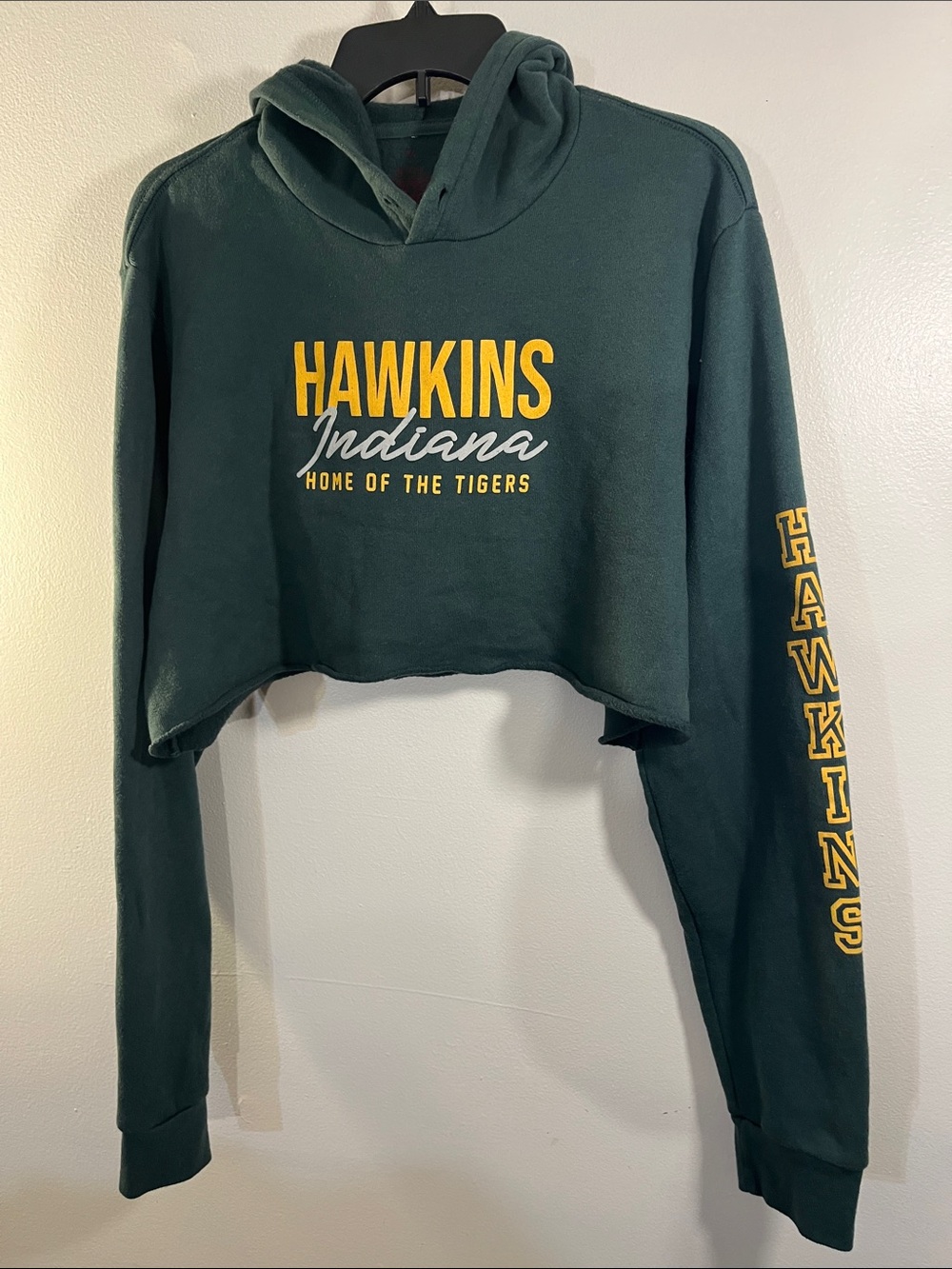 Hawkins Indiana Cropped Crewneck Hoodie Sweater - Dark Green